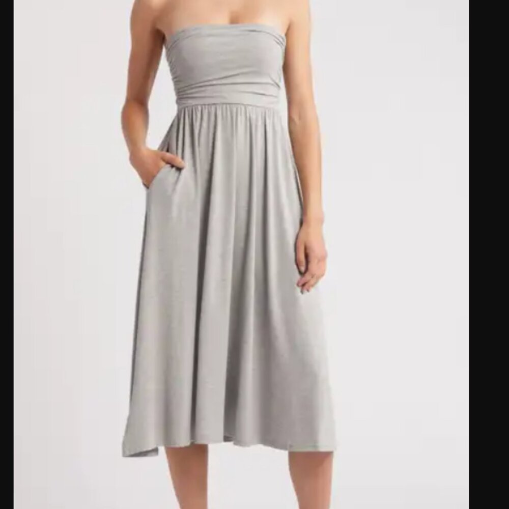 All in Favor Strapless Jersey Midi Dress
